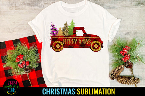 Merry Christmas Truck Sublimation I Christmas Sublimation Sublimation Happy Printables Club 