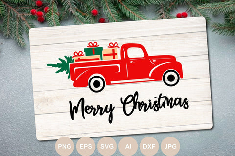 Merry Christmas Truck Svg, Christmas Cut file, Christmas Sign Svg, Christmas Tree, Holiday Clipart, Svg for Shirts, Designs, Family, Winter SVG BogeliaVector 