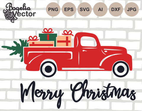 Merry Christmas Truck Svg, Christmas Cut file, Christmas Sign Svg, Christmas Tree, Holiday Clipart, Svg for Shirts, Designs, Family, Winter SVG BogeliaVector 