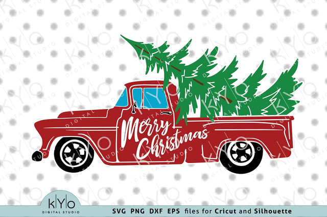 Merry Christmas truck SVG PNG DXF EPS files SVG kYo Digital Studio 