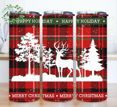 Merry Christmas Tumbler Design, Christmas 20oz Tumbler Png, Buffalo Plaid Deer Tumbler Wrap, Holiday Design Png, Winter Sublimation Design, Instant Download Sublimation AdriOP 