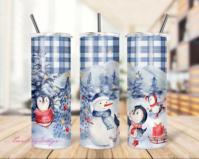 Merry Christmas Tumbler Wrap Design | Christmas Plaid Penguin Wrap PNG | Christmas Gift Idea | 20oz Skinny Tumbler | Waterslide PNG Sublimation TrendingDesign 