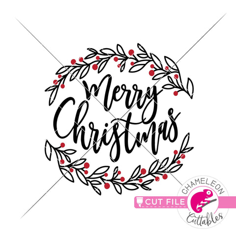 Merry Christmas with branches round circle svg png dxf SVG Chameleon Cuttables 