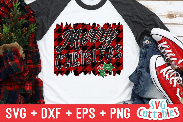 Merry Christmas with Buffalo Plaid Svg Cuttables 