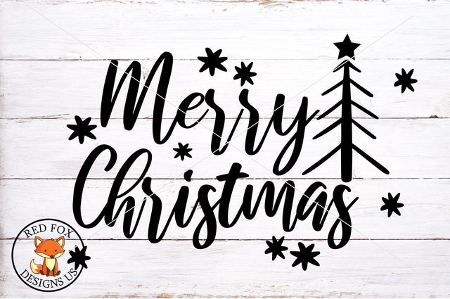 Merry Christmas with Christmas Tree SVG PNG DXF SVG RedFoxDesignsUS 