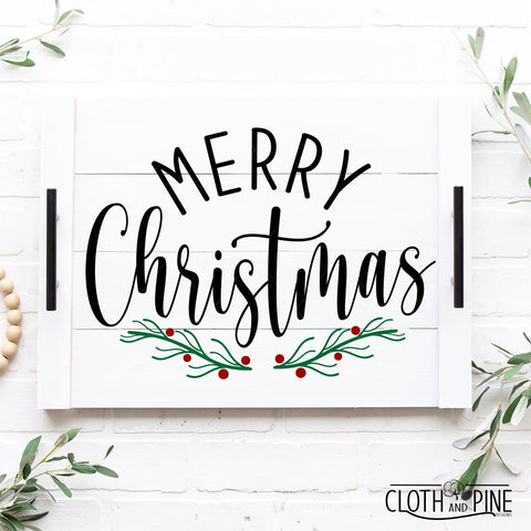 Merry Christmas with Evergreen Branches and Berries SVG Cloth and Pine Designs 