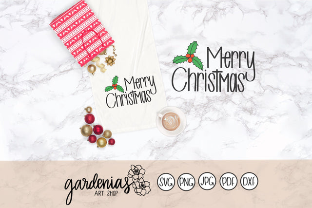 Merry Christmas with Holly SVG Gardenias Art Shop 