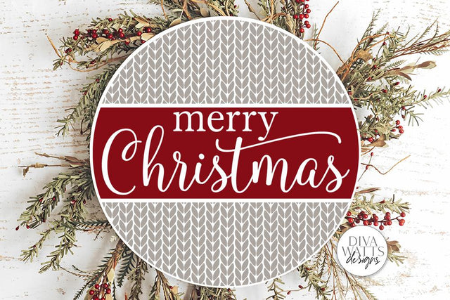 Merry Christmas With Knit Pattern SVG | Winter Round Sign Design SVG Diva Watts Designs 