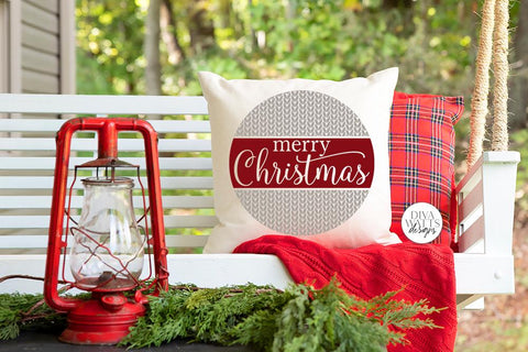 Merry Christmas With Knit Pattern SVG | Winter Round Sign Design SVG Diva Watts Designs 
