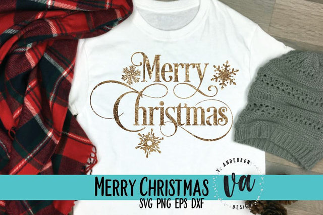 Merry Christmas with Snow SVG SVG V. Anderson Designs 