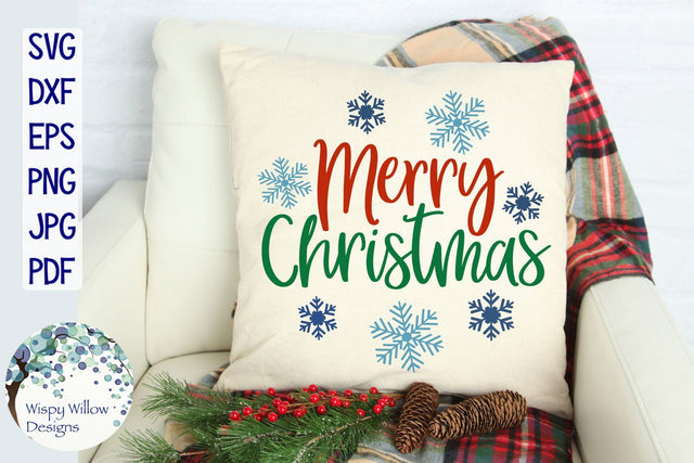 Merry Christmas with Snowflakes | Christmas SVG SVG Wispy Willow Designs 