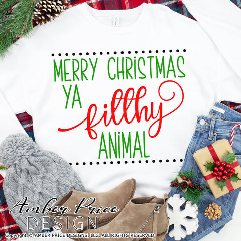 Merry Christmas ya filthy animal SVG | Funny Christmas SVG PNG DXF | holiday SVGs by Amber Price SVG Amber Price Design 