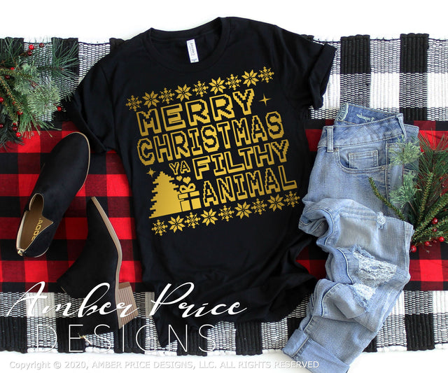 Merry Christmas ya filthy animal SVG | Funny ugly Christmas sweater SVG PNG DXF | holiday SVGs by Amber Price SVG Amber Price Design 