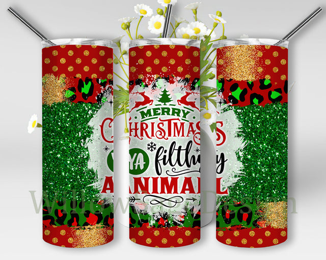 Merry Christmas Ya Filthy Animal Tumbler Png, Merry Christmas 20oz Skinny Tumbler, Christmas Glitter Tumbler Wrap, Xmas Digital Tumbler, Christmas Tumbler Template, Digital Download Sublimation WillowSageDesign 