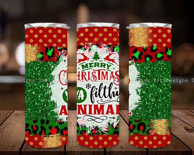 Merry Christmas Ya Filthy Animal Tumbler Wrap, Christmas Tumbler Wrap PNG Designs Downloads Sublimation ToriDesigns 