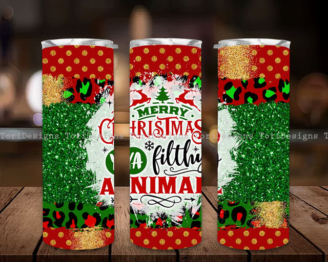 Merry Christmas Ya Filthy Animal Tumbler Wrap, Christmas Tumbler Wrap PNG Designs Downloads Sublimation ToriDesigns 