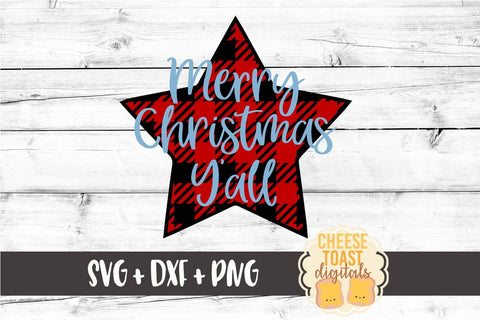 Merry Christmas Y'all - Buffalo Plaid Star - Christmas SVG Files SVG Cheese Toast Digitals 