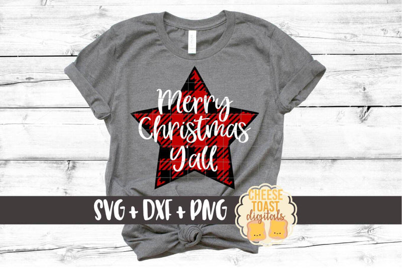 Merry Christmas Y'all - Buffalo Plaid Star - Christmas SVG Files SVG Cheese Toast Digitals 