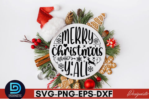 Merry christmas y'all ,Christmas Round Sign SVG Design SVG DESIGNISTIC 