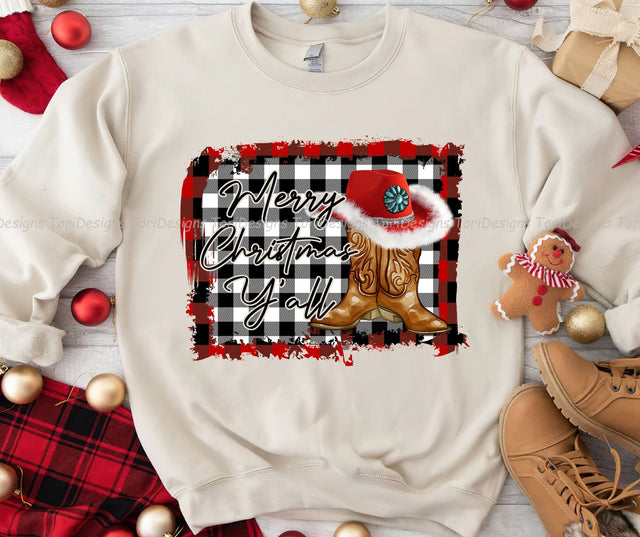 Merry Christmas Y'all Cowboy Boots PNG Sublimation Design Sublimation ToriDesigns 