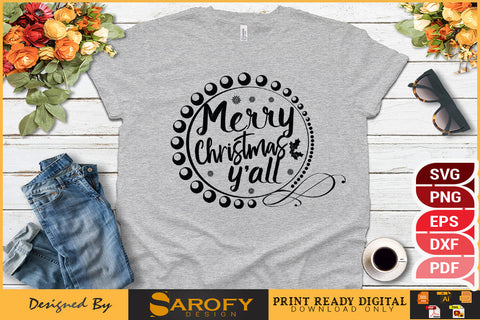 Merry Christmas Y'All Design SVG PNG Files SVG Sarofydesign 