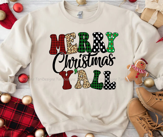 Merry Christmas Y'all Leopard Buffalo Plaid PNG Sublimation Design Sublimation ToriDesigns 