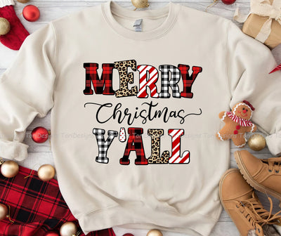 Merry Christmas Y'all Leopard Buffalo Plaid PNG Sublimation Design Sublimation ToriDesigns 