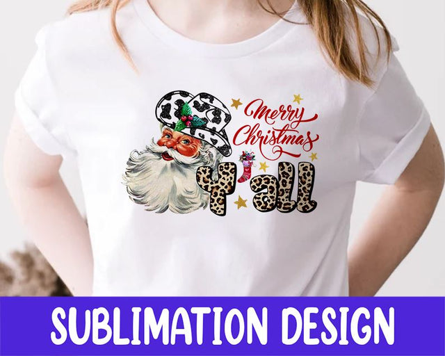 Merry Christmas Y'all Png, Merry Christmas, Santa Claus Png, Cowboy Hat Png, Western, Cowboy Santa, Sublimation Png, Digital Download Sublimation iStyleDesign 