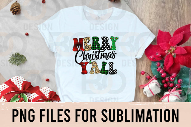 Merry Christmas Y'All Sublimation Designs Downloads, Leopard Buffalo Plaid Png, Christmas Lights Png For T-Shirt Designs, Western Christmas SVG BOO-design 