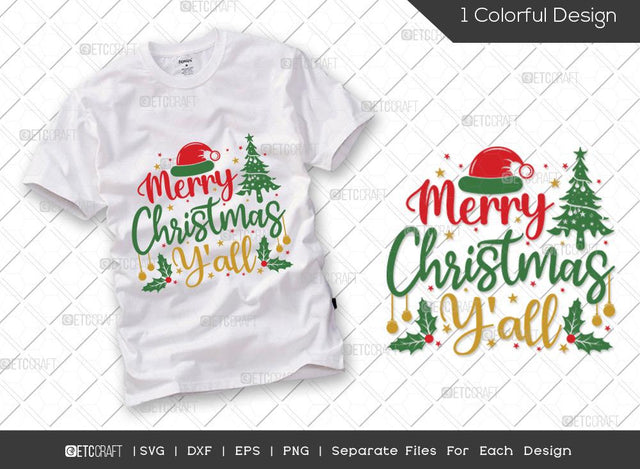 Merry Christmas Y'all SVG Cut File | Merry Christmas Svg | Christmas Svg | Happy Holidays Svg | Christmas Tree Svg | Family Christmas Svg | T-shirt Design SVG ETC Craft 