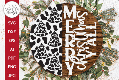 Merry Christmas Y'all SVG | Winter Round Door Hanger Design SVG Diva Watts Designs 