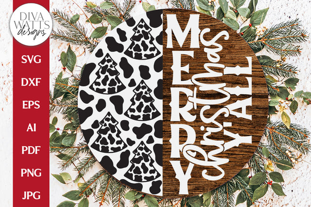 Merry Christmas Y'all SVG | Winter Round Door Hanger Design SVG Diva Watts Designs 
