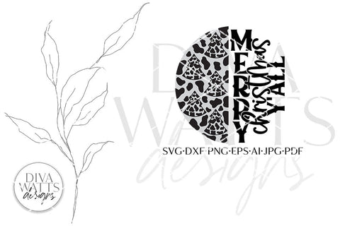 Merry Christmas Y'all SVG | Winter Round Door Hanger Design SVG Diva Watts Designs 