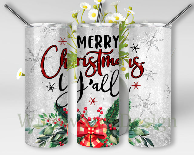 Merry Christmas Y'all Tumbler Png, Christmas 20oz Skinny Tumbler, Christmas Snowflakes Tumbler Design, Xmas Sublimation Design, Instant Download Sublimation WillowSageDesign 