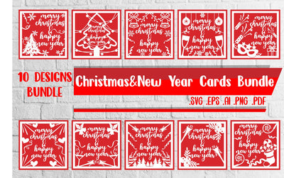 Merry Christmas&Happy New Year Cards BUNDLE svg eps ai png pdf SVG zafrans studio 