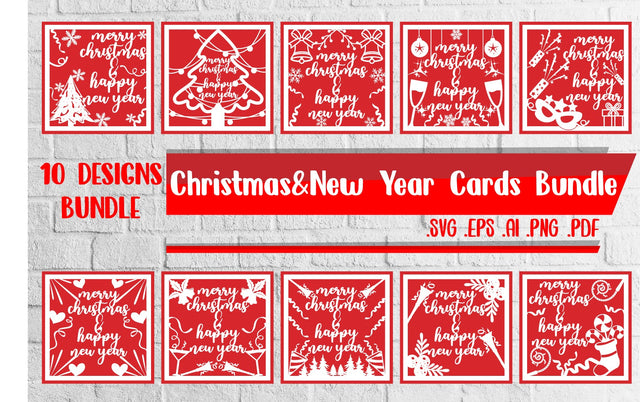 Merry Christmas&Happy New Year Cards BUNDLE svg eps ai png pdf SVG zafrans studio 