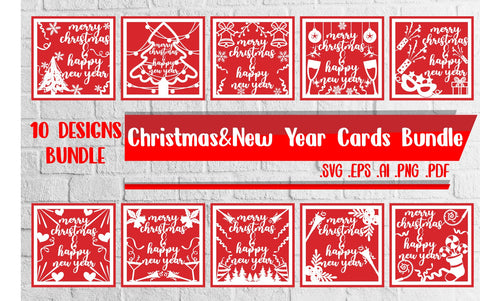 Merry Christmas&Happy New Year Cards BUNDLE svg eps ai png pdf SVG zafrans studio 