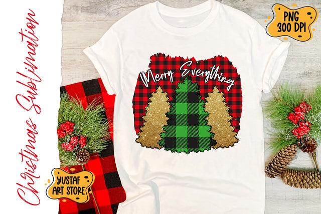 Merry Everything. Christmas design Buffalo plaid and Tree Sublimation Yustaf Art Store 