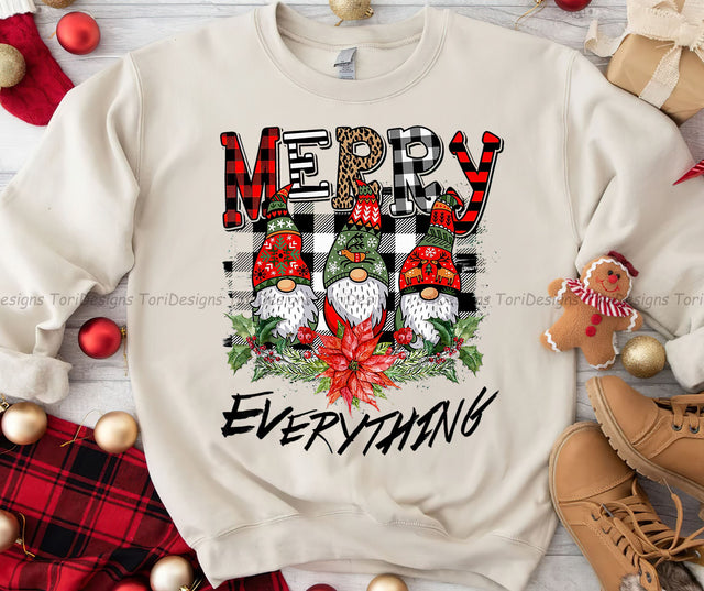 Merry Everything Gnomes Plaid Sublimation Design Download Sublimation ToriDesigns 