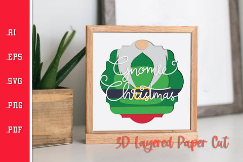 Merry Gnomie Christmas- 3D Layered Paper Cut SVG SVG Slim Studio 