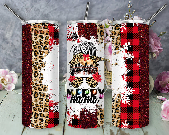 Merry Mama Tumbler Png, Merry Christmas Mama 20oz Skinny Tumbler, Christmas Messy Bun Leopard Tumbler Template, Christmas Glitter Buffalo Plaid Tumbler Wrap, Digital Download Sublimation DesignSVG 