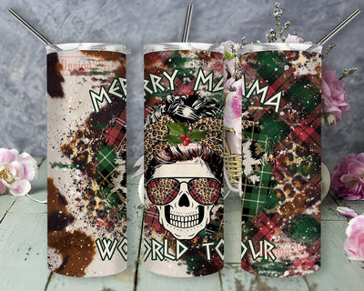 Merry Mama World Tour Tumbler Template, Messy Bun Skull 20oz Skinny Tumbler, Christmas Plaid Leopard Cowhide Tumbler Wrap, Merry Christmas Tumbler Png, Digital Download Sublimation DesignSVG 