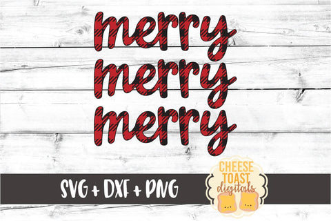 Merry Merry Merry - Buffalo Plaid Christmas SVG PNG DXF Cut Files SVG Cheese Toast Digitals 