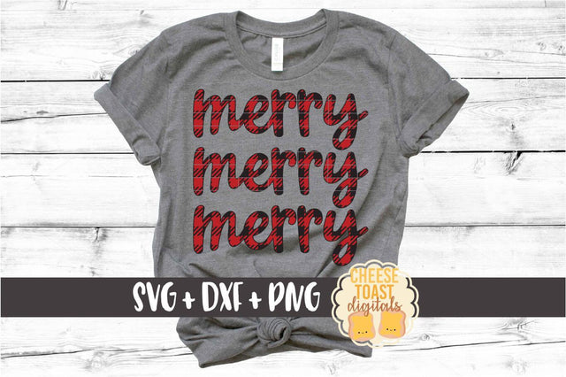 Merry Merry Merry - Buffalo Plaid Christmas SVG PNG DXF Cut Files SVG Cheese Toast Digitals 