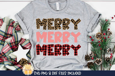 Merry Merry Merry | Buffalo Plaid & Leopard Print Christmas SVG SVG Cheese Toast Digitals 