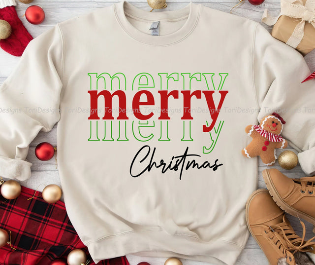 Merry Merry Merry Christmas PNG Sublimation Design Sublimation ToriDesigns 