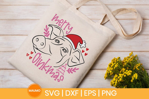 Merry oinkmas, Funny pig christmas svg quote SVG Maumo Designs 
