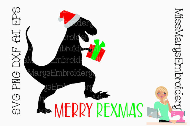 Merry Rexmas Santa T-Rex SVG MissMarysEmbroidery 