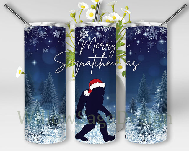 Merry Squatchmas Design Png, Christmas Bigfoot 20oz Skinny Tumbler, Christmas Tree Tumbler Wrap, Snowflakes Tumbler Design, Christmas Sublimation Design, Instant Download Sublimation WillowSageDesign 