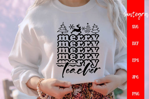 Merry Teacher SVG, Christmas Vibes SVG Free For Commercial Use SVG Sintegra 